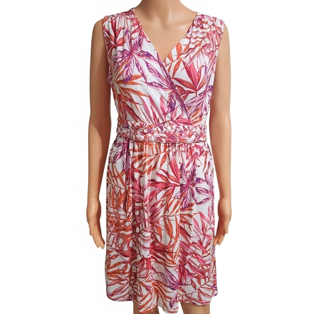 Harper Pink and Orange Leaf Print Swim Coverup - Picture 4 of 8